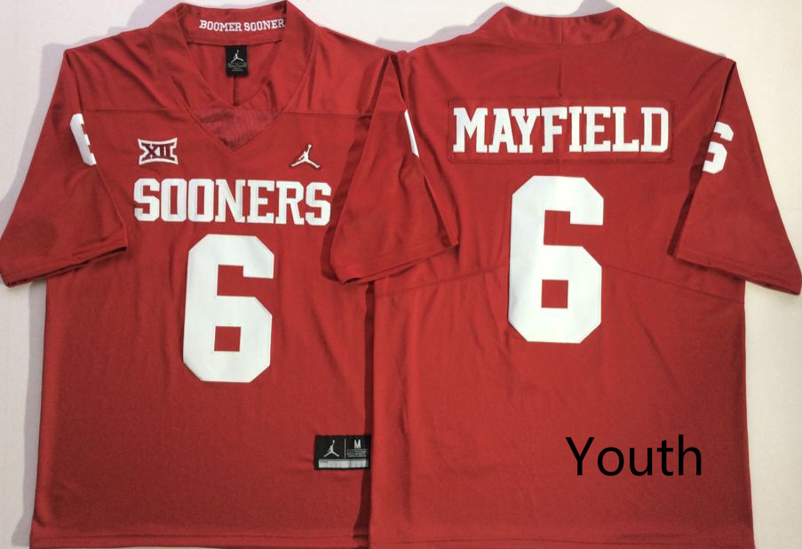 NCAA Youth Oklahoma Sooners Red #6 MAYFIELD jerseys->youth ncaa jersey->Youth Jersey